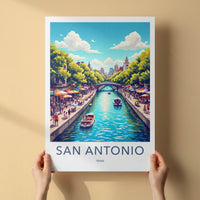San Antonio Poster - Texas Travel Art - Vibrant Riverwalk Scene Home Decor