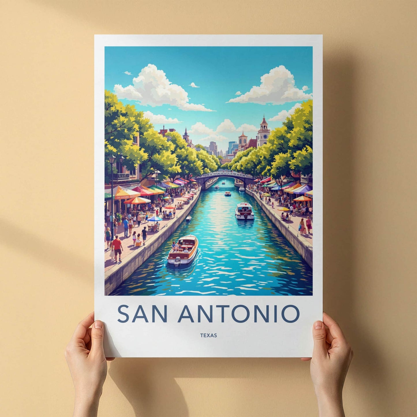 San Antonio Poster - Texas Travel Art - Vibrant Riverwalk Scene Home Decor