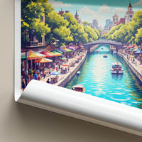 San Antonio Poster - Texas Travel Art - Vibrant Riverwalk Scene Home Decor