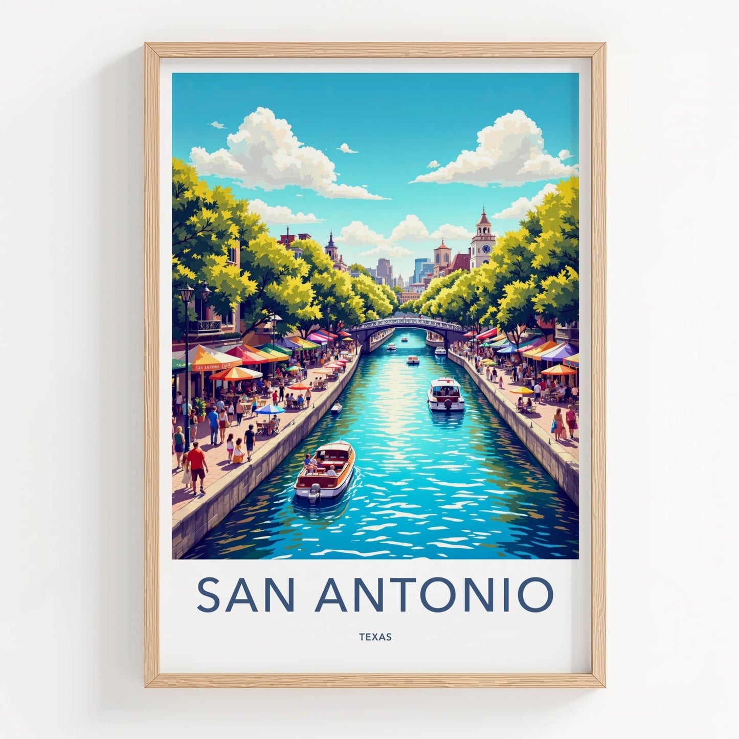 San Antonio Poster - Texas Travel Art - Vibrant Riverwalk Scene Home Decor
