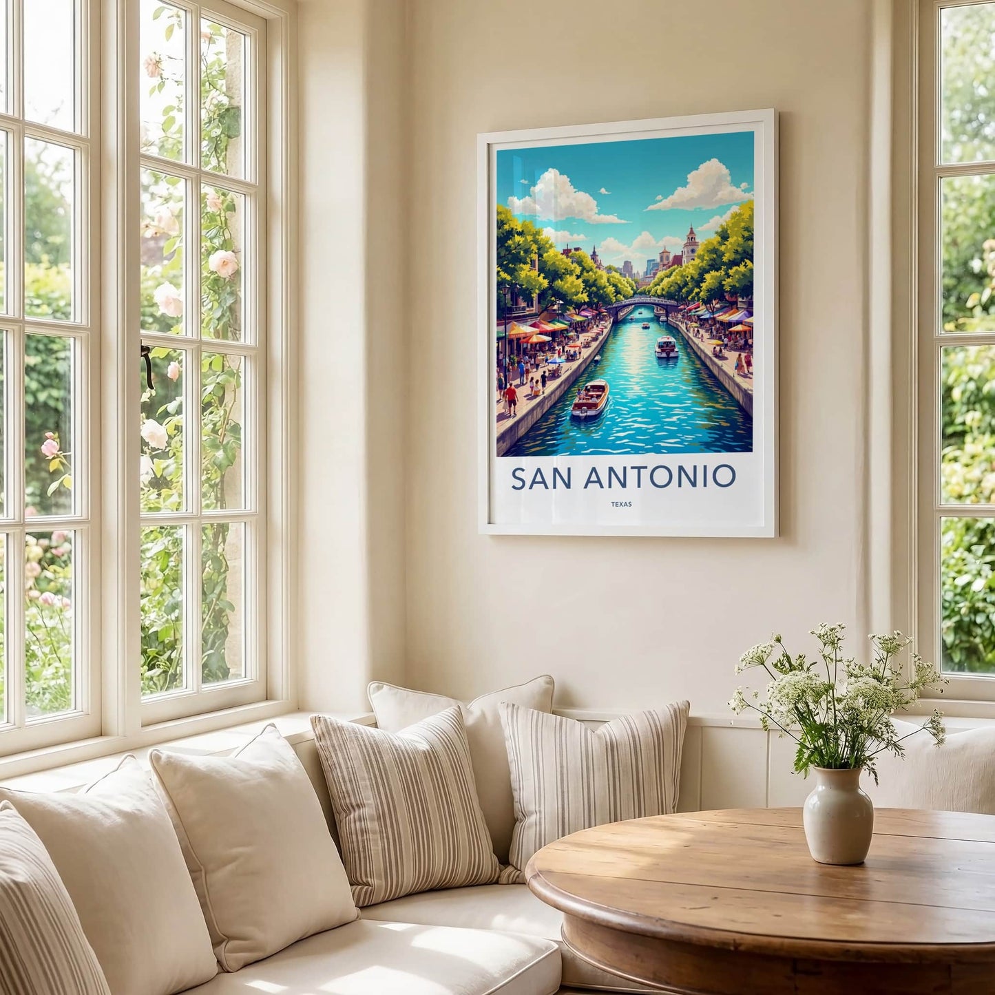 San Antonio Poster - Texas Travel Art - Vibrant Riverwalk Scene Home Decor