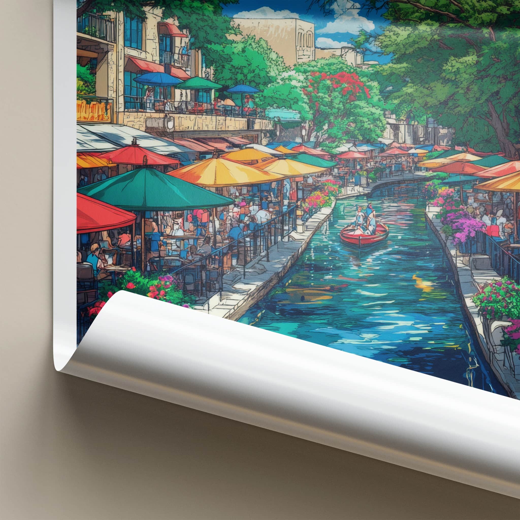 San Antonio Poster - Texas Travel Art - Vibrant Riverwalk Scene Home Decor