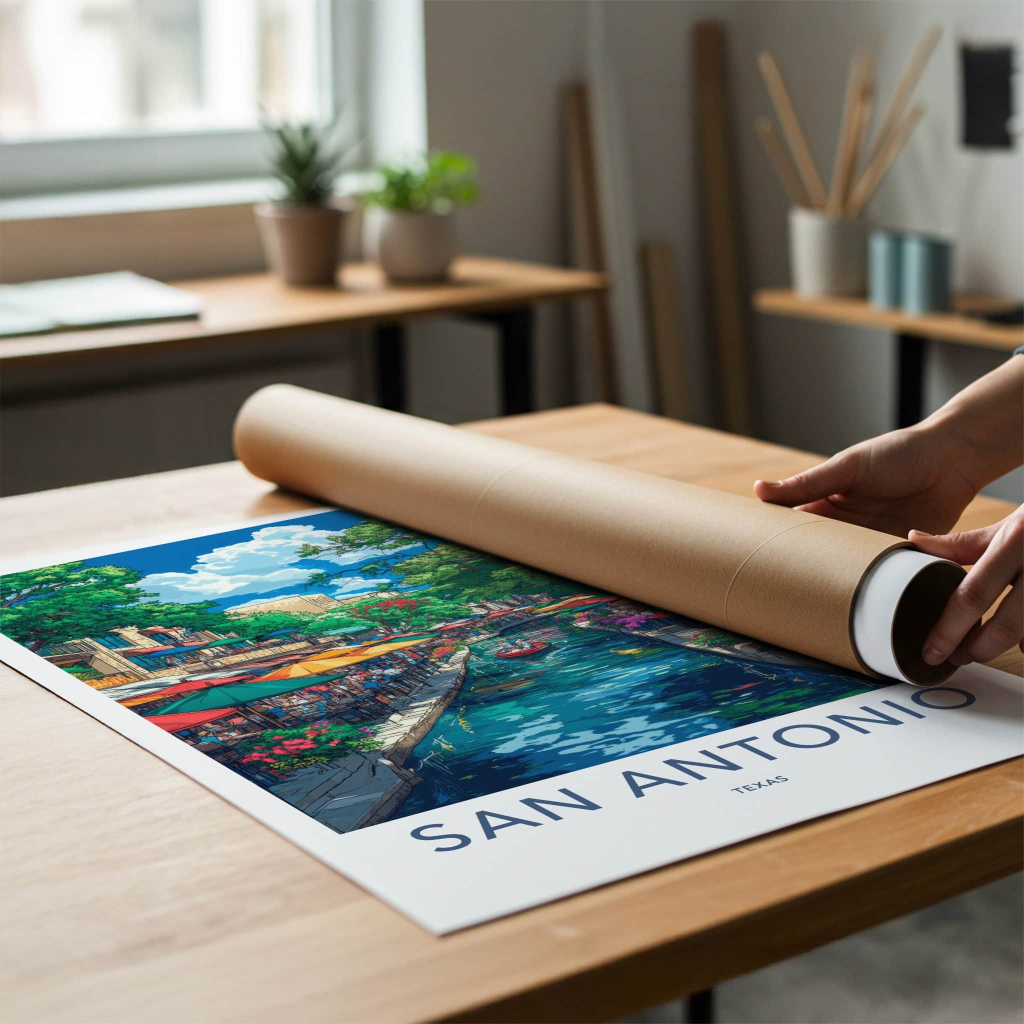 San Antonio Poster - Texas Travel Art - Vibrant Riverwalk Scene Home Decor