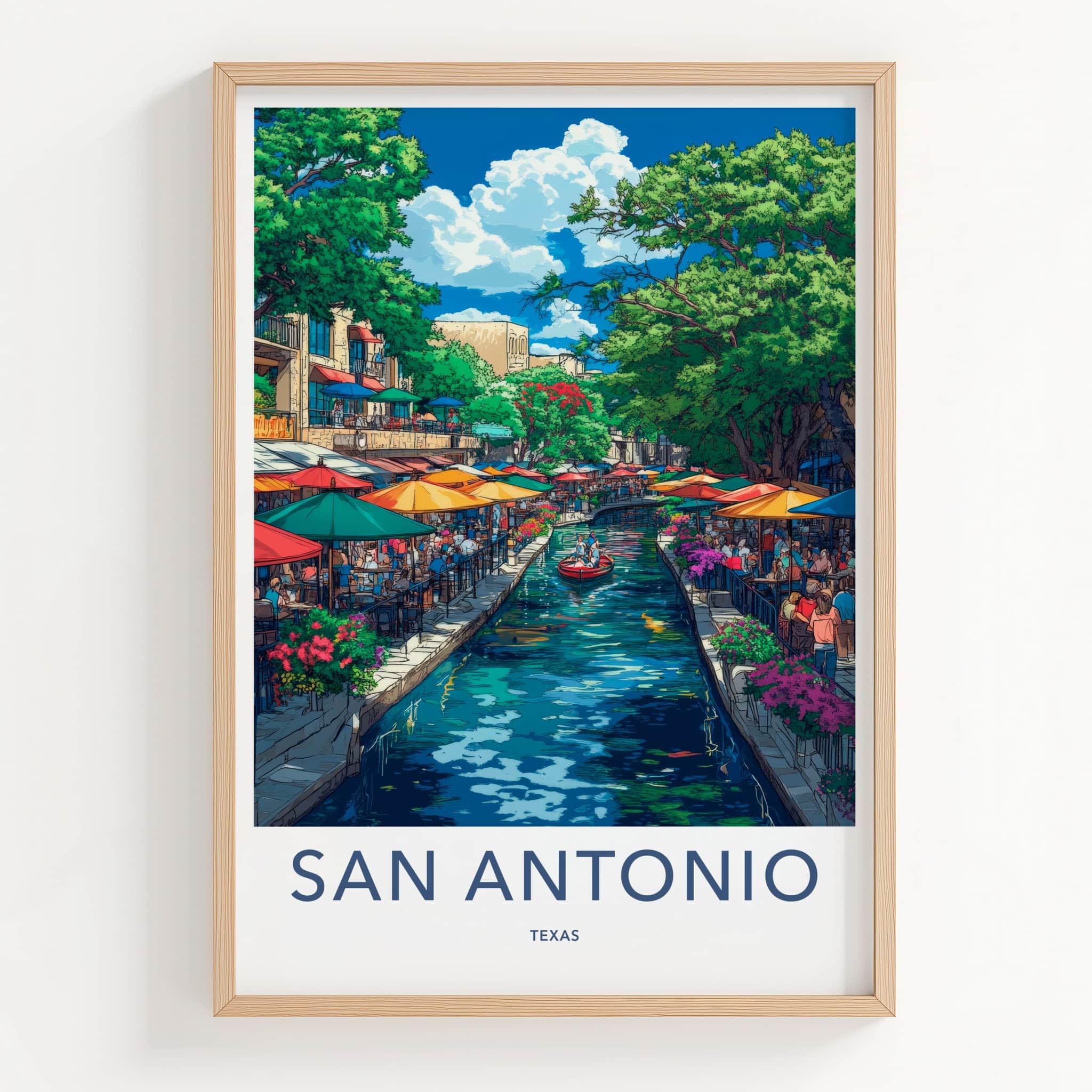 San Antonio Poster - Texas Travel Art - Vibrant Riverwalk Scene Home Decor