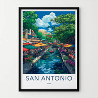 San Antonio Poster - Texas Travel Art - Vibrant Riverwalk Scene Home Decor