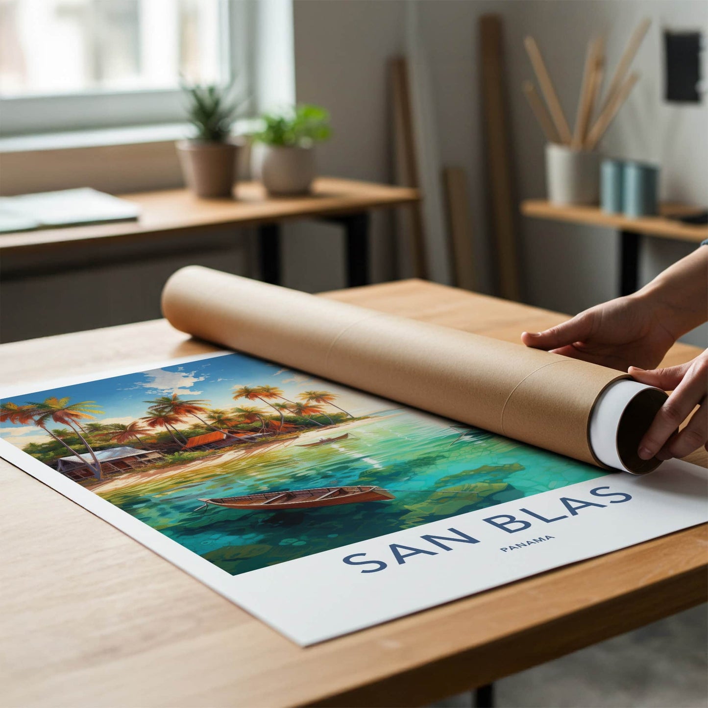 San Blas Poster - Panama Travel Art - Tropical Beach Huts Home Decor