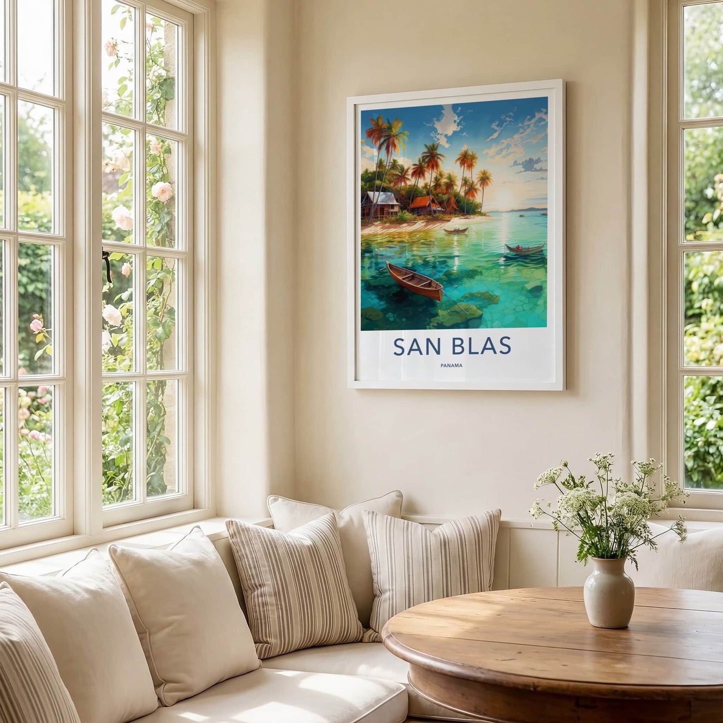 San Blas Poster - Panama Travel Art - Tropical Beach Huts Home Decor