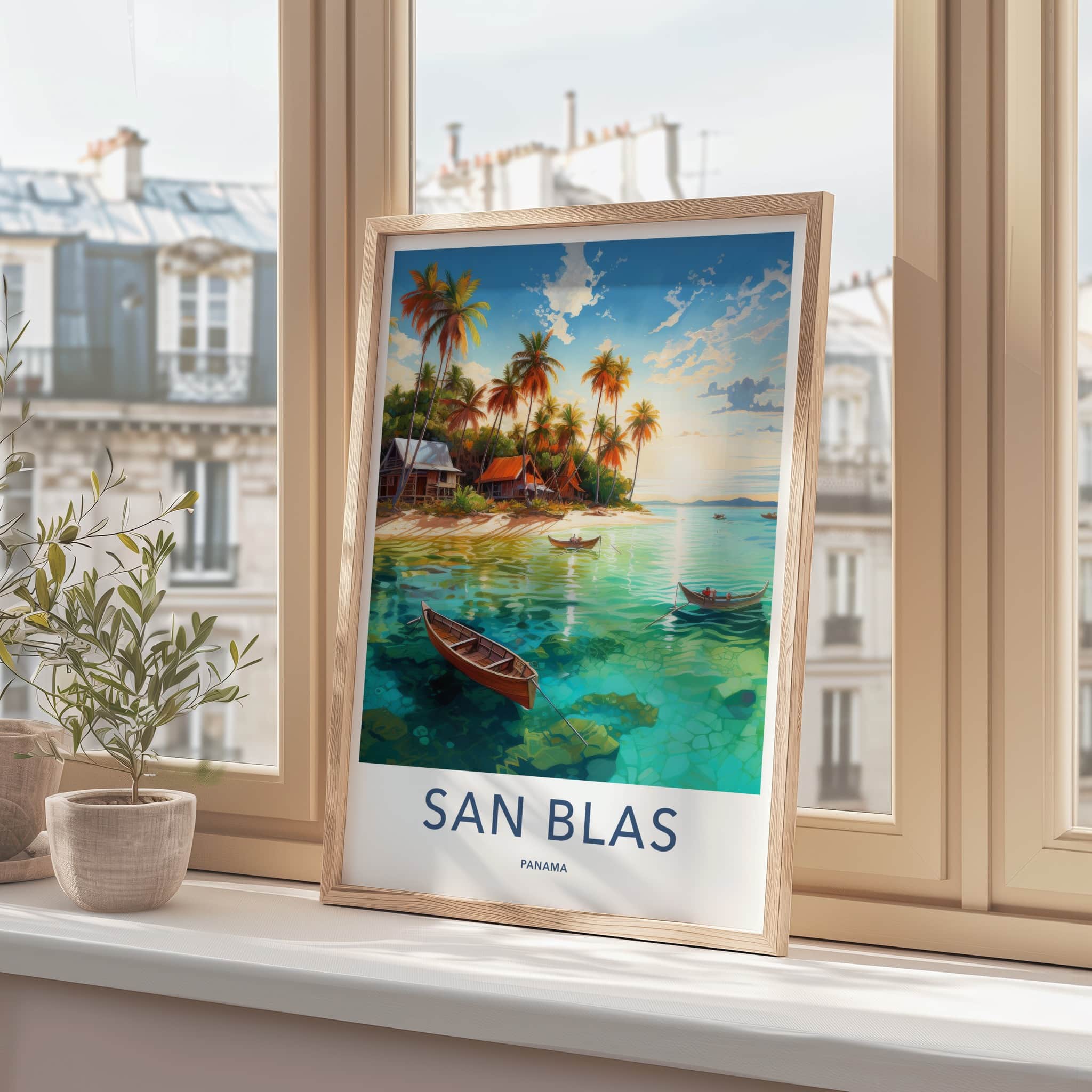 San Blas Poster - Panama Travel Art - Tropical Beach Huts Home Decor