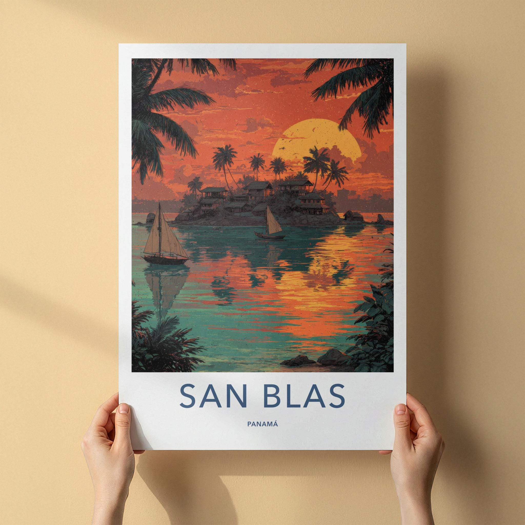 San Blas Poster - Panama Travel Art - Tropical Island Sunset Home Decor