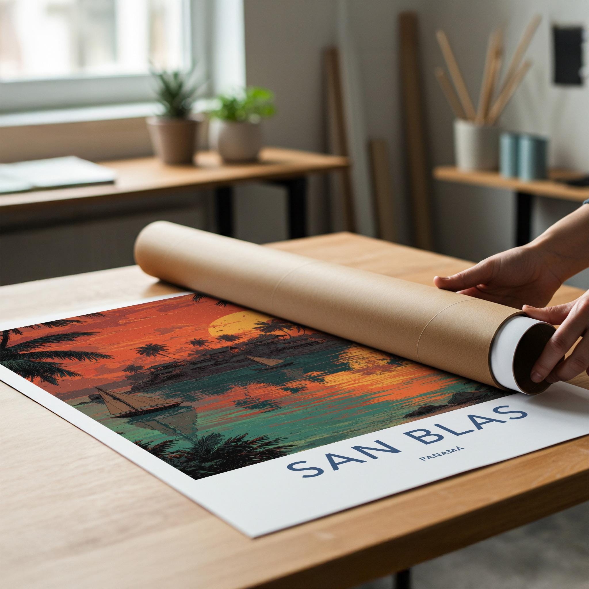 San Blas Poster - Panama Travel Art - Tropical Island Sunset Home Decor