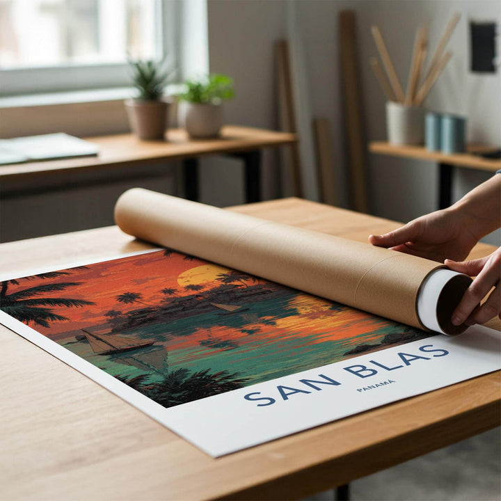 San Blas Poster - Panama Travel Art - Tropical Island Sunset Home Decor