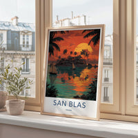 San Blas Poster - Panama Travel Art - Tropical Island Sunset Home Decor