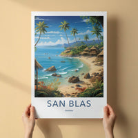 San Blas Poster - Panama Travel Art - Tropical Island Village Wall Decor