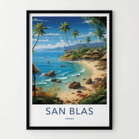 San Blas Poster - Panama Travel Art - Tropical Island Village Wall Decor