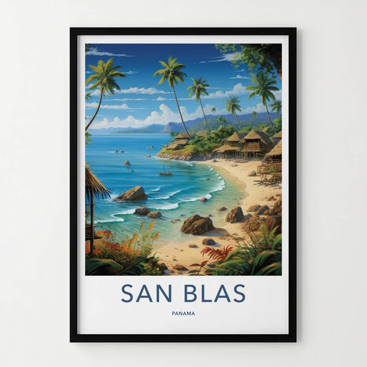 San Blas Poster - Panama Travel Art - Tropical Island Village Wall Decor