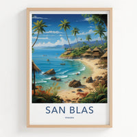 San Blas Poster - Panama Travel Art - Tropical Island Village Wall Decor