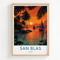 San Blas Poster - Panama Travel Art - Tropical Sunset Sail Wall Decor