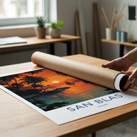 San Blas Poster - Panama Travel Art - Tropical Sunset Sail Wall Decor