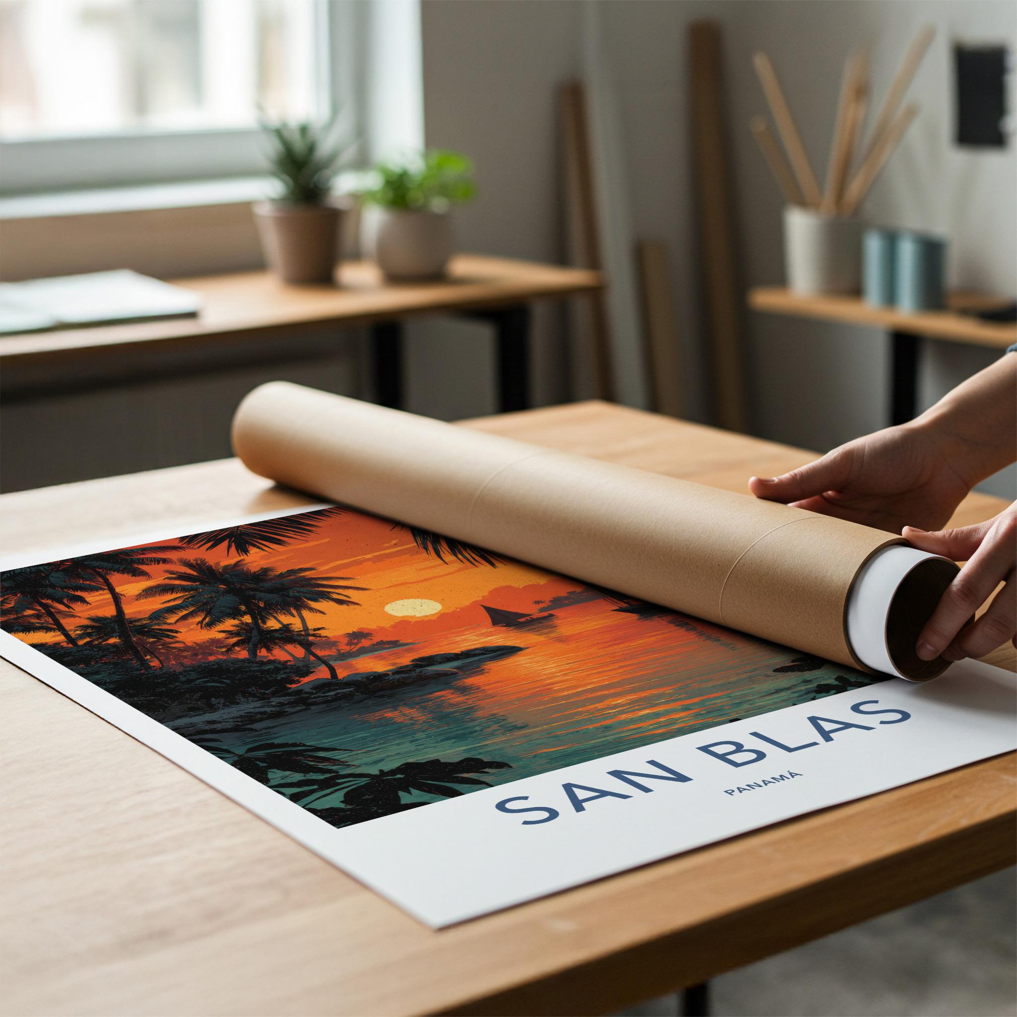 San Blas Poster - Panama Travel Art - Tropical Sunset Sail Wall Decor