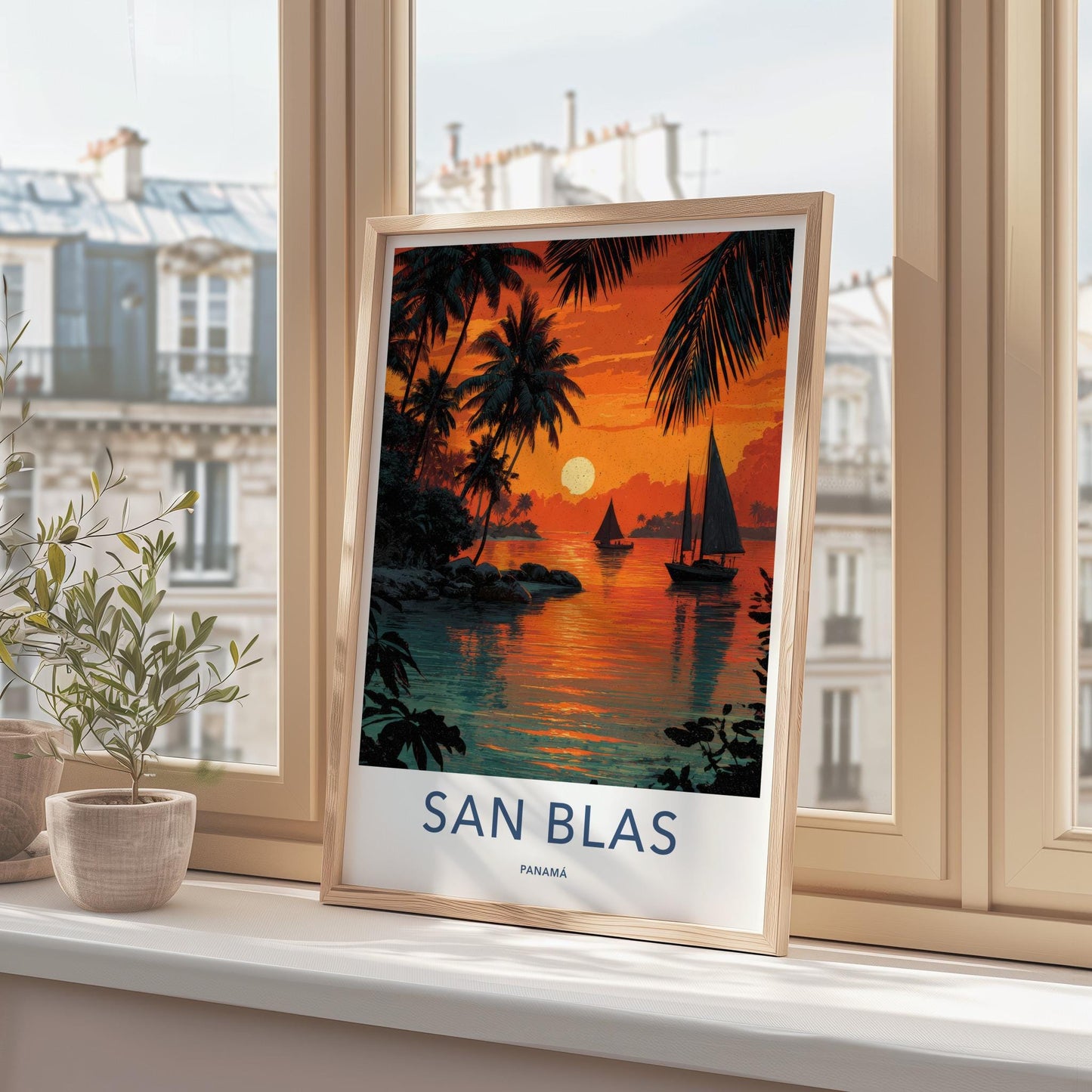San Blas Poster - Panama Travel Art - Tropical Sunset Sail Wall Decor