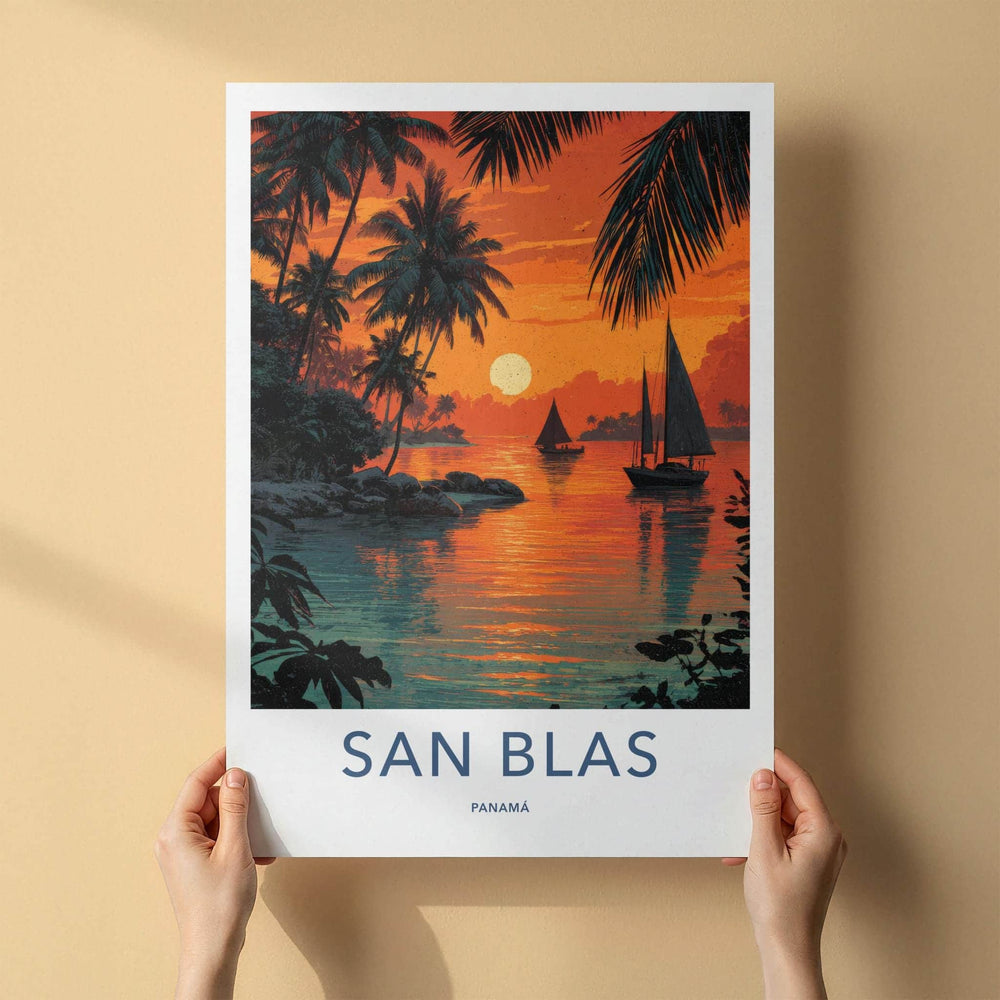 San Blas Poster - Panama Travel Art - Tropical Sunset Sail Wall Decor