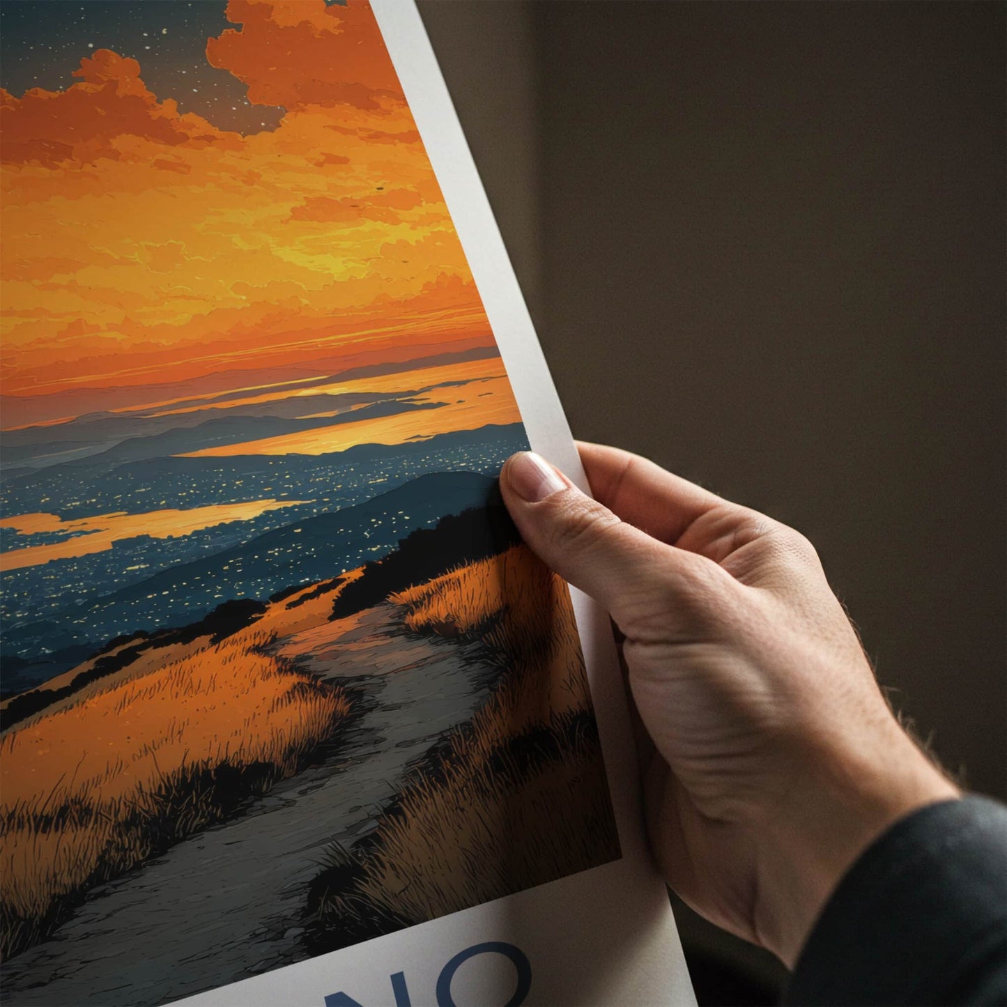 San Bruno Poster - California Travel Art - Fiery Sunset Path Wall Decor