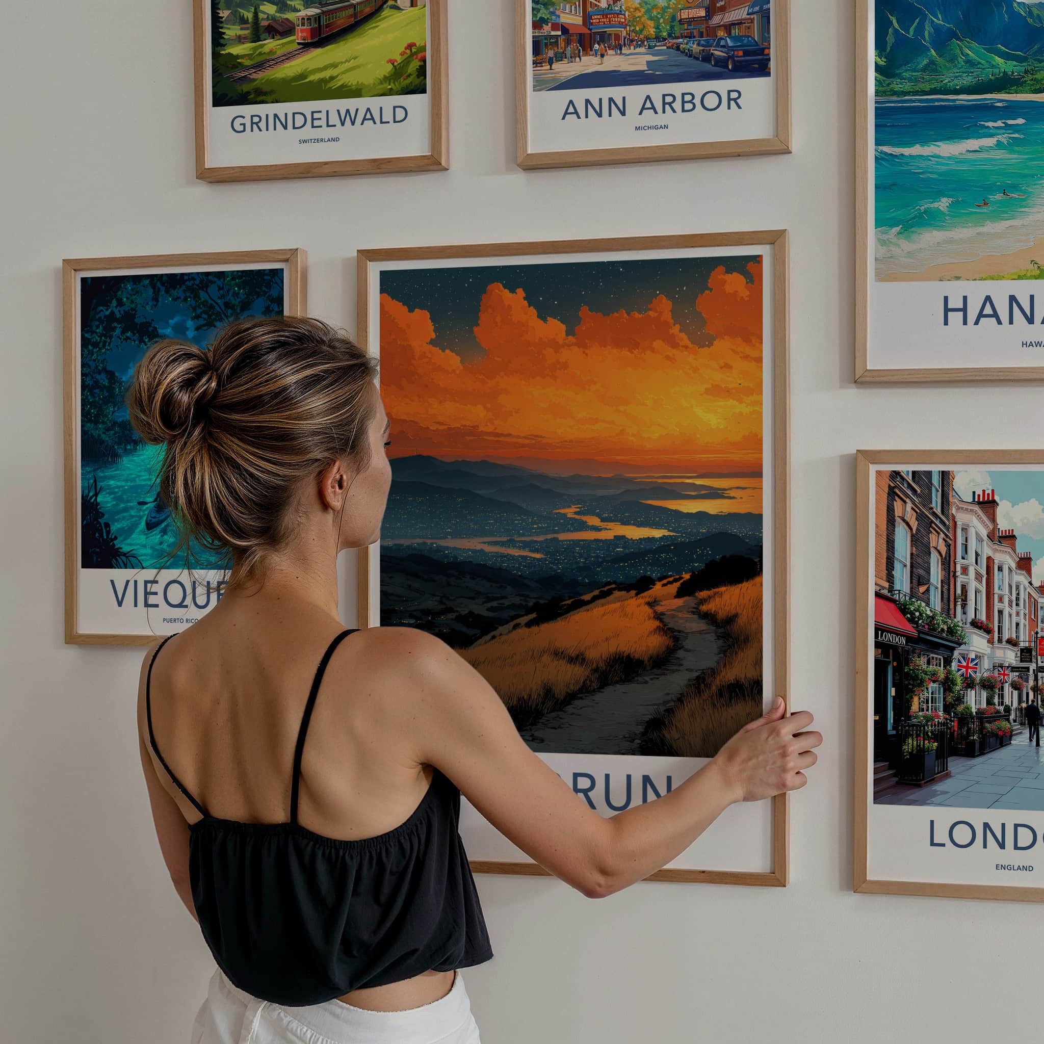 San Bruno Poster - California Travel Art - Fiery Sunset Path Wall Decor