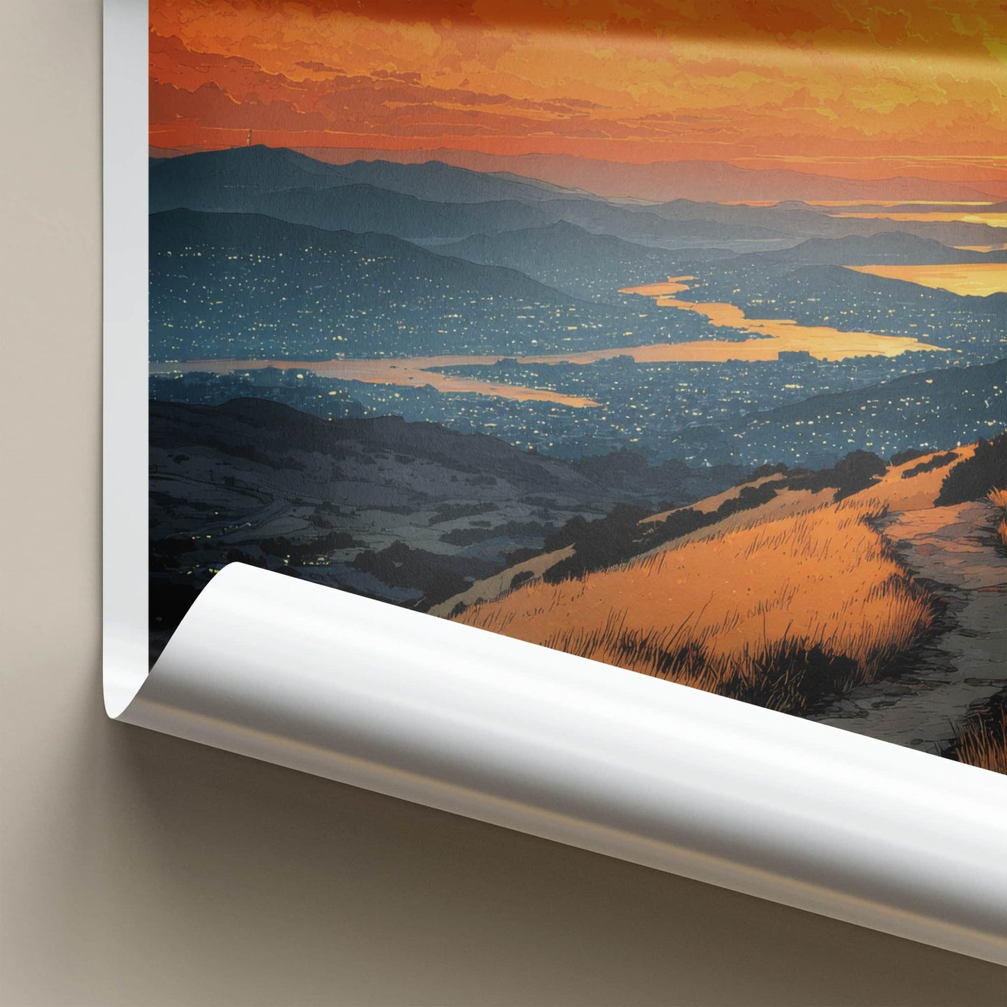San Bruno Poster - California Travel Art - Fiery Sunset Path Wall Decor