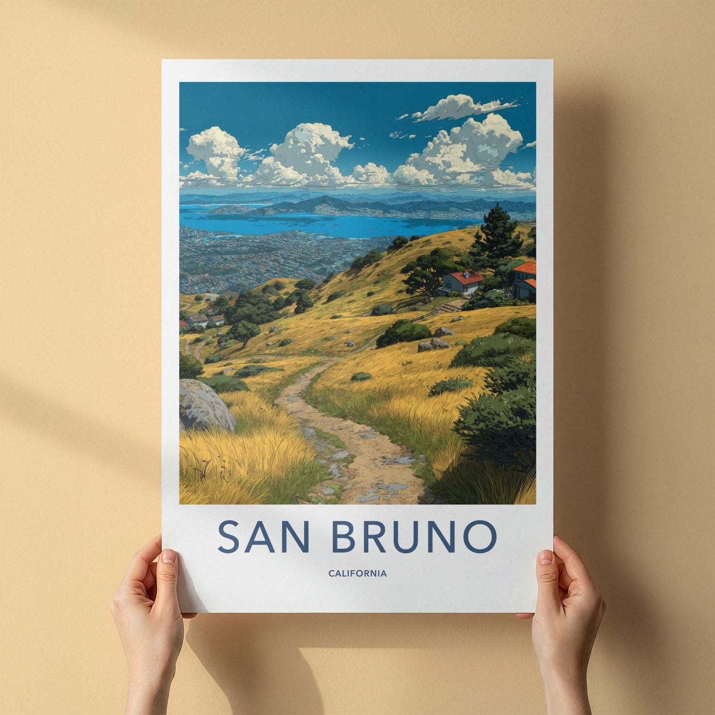 San Bruno Poster - California Travel Art - Golden Hills Bayview Home Decor