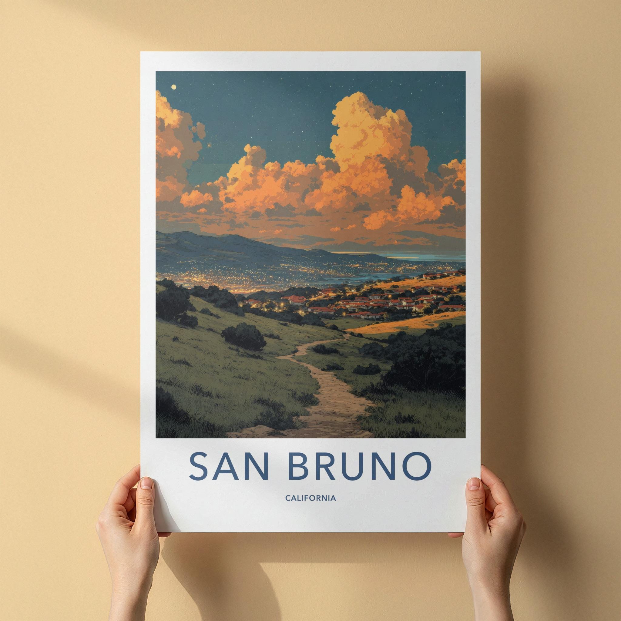 San Bruno Poster - California Wall Art - Path Golden Clouds Home Decor