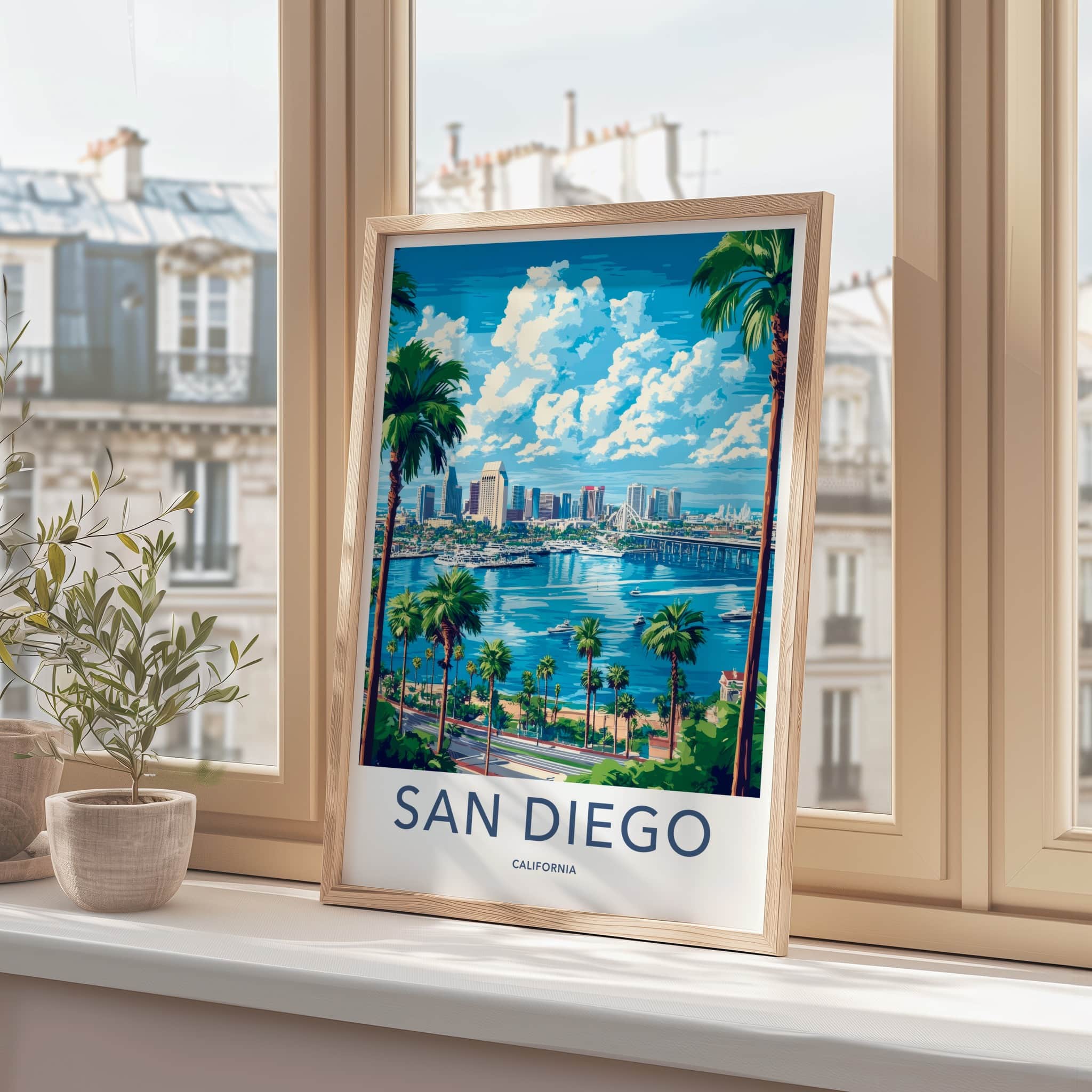 San Diego Poster - California Travel Art - Bay City Skyline Home Decor