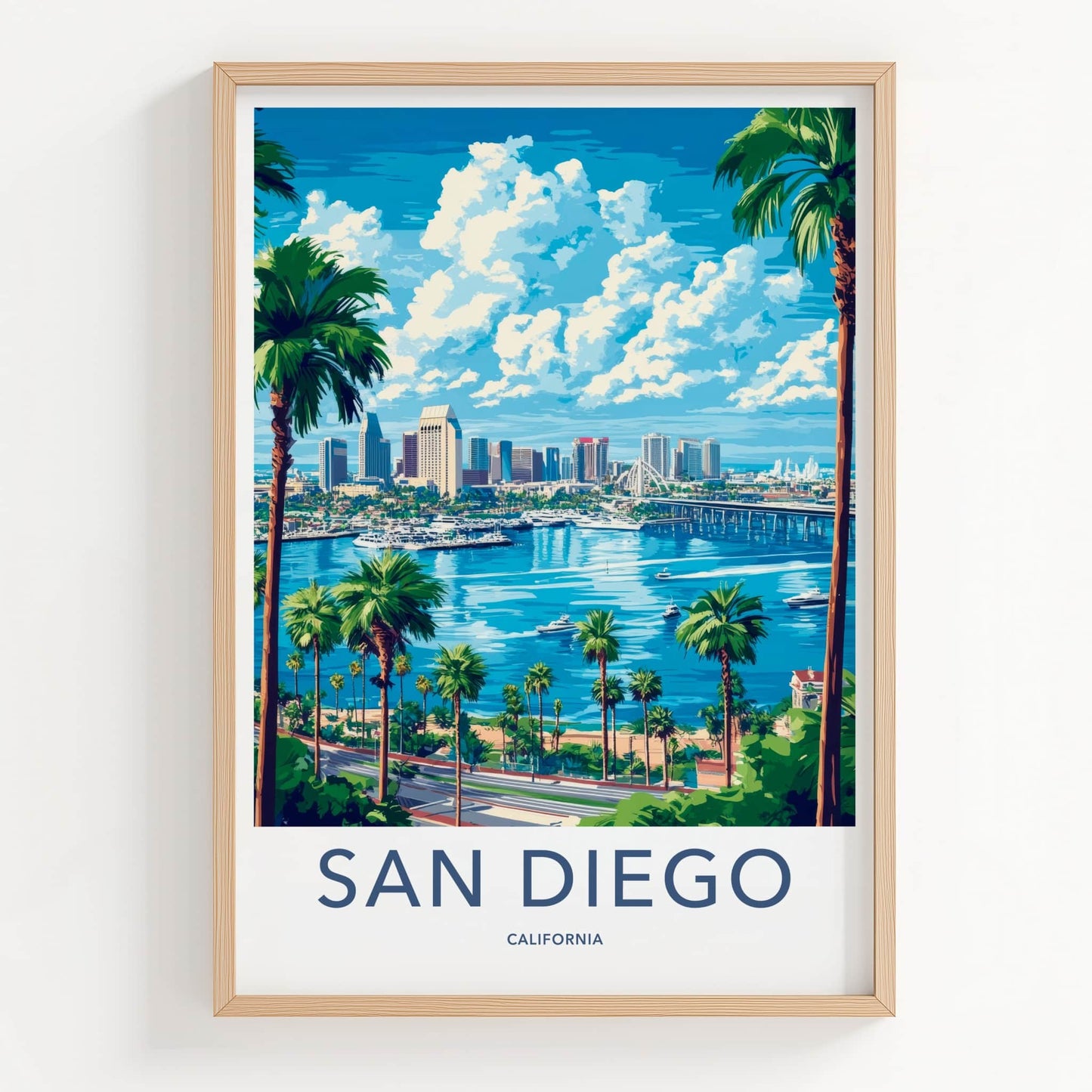 San Diego Poster - California Travel Art - Bay City Skyline Home Decor