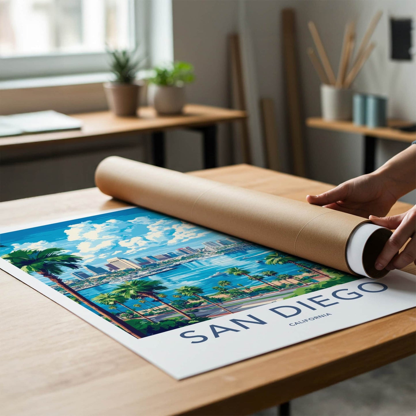 San Diego Poster - California Travel Art - Bay City Skyline Home Decor