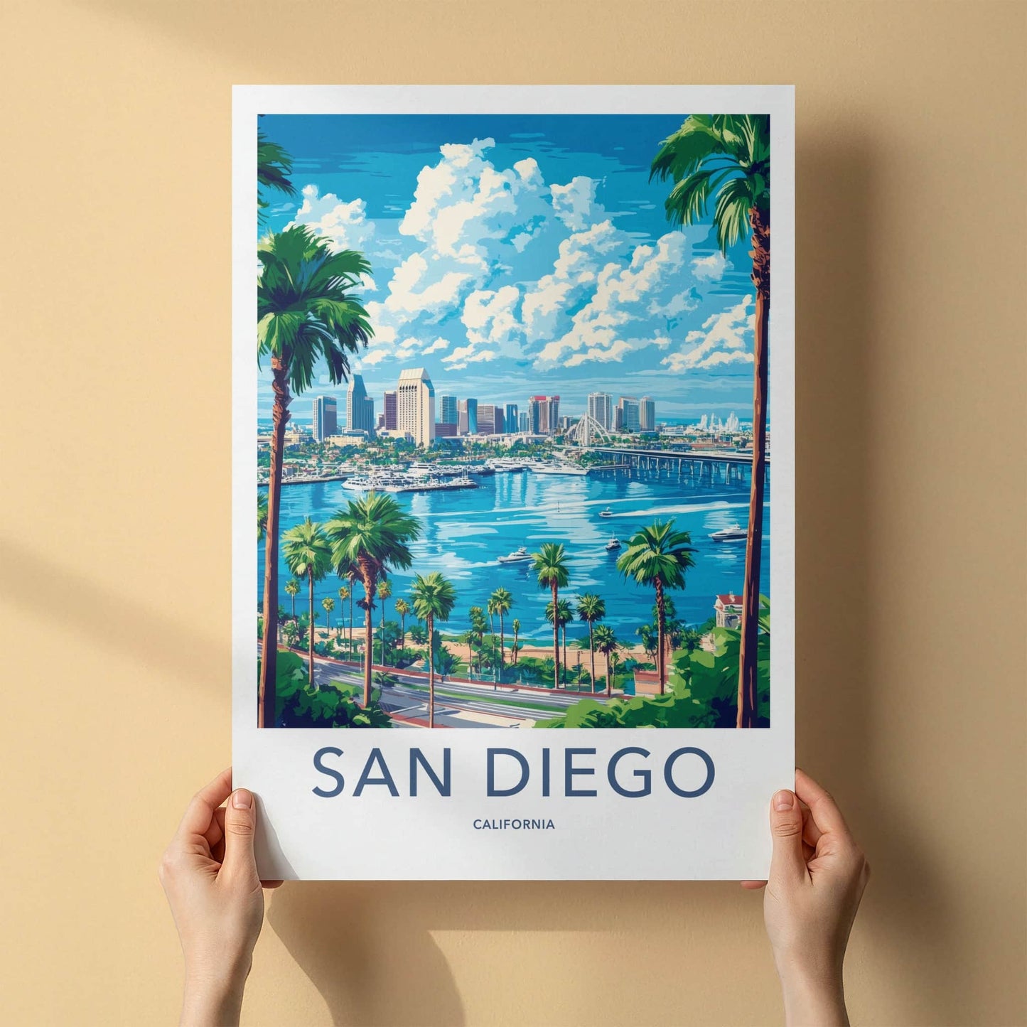 San Diego Poster - California Travel Art - Bay City Skyline Home Decor