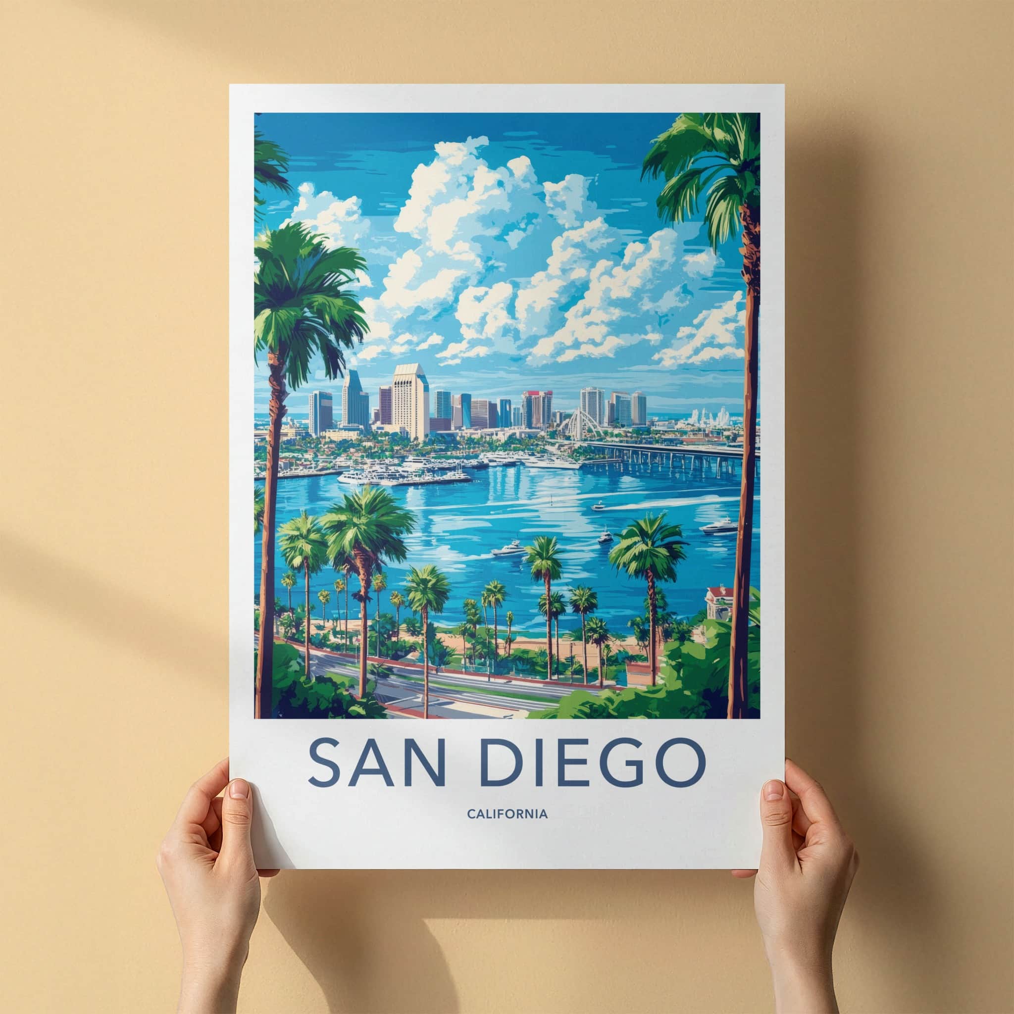 San Diego Poster - California Travel Art - Bay City Skyline Home Decor