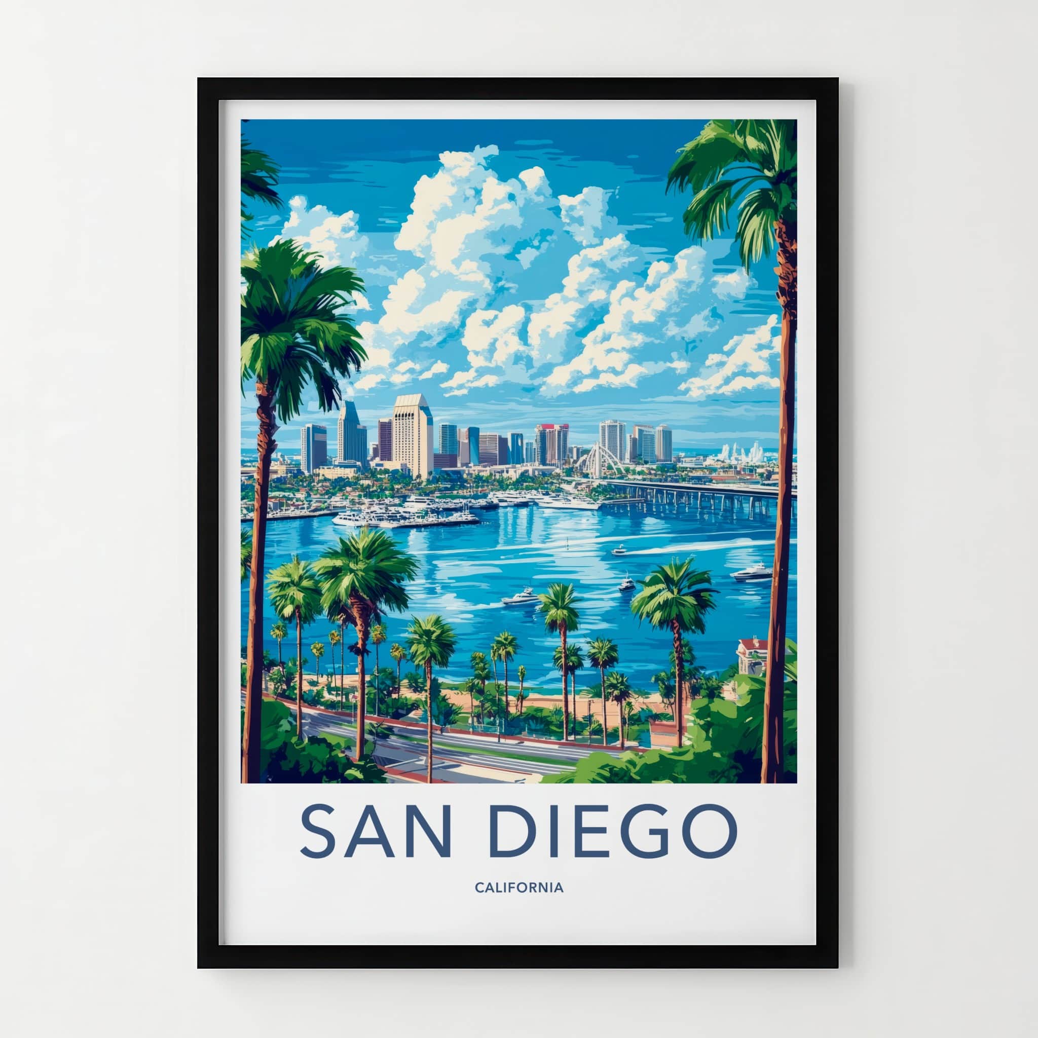 San Diego Poster - California Travel Art - Bay City Skyline Home Decor