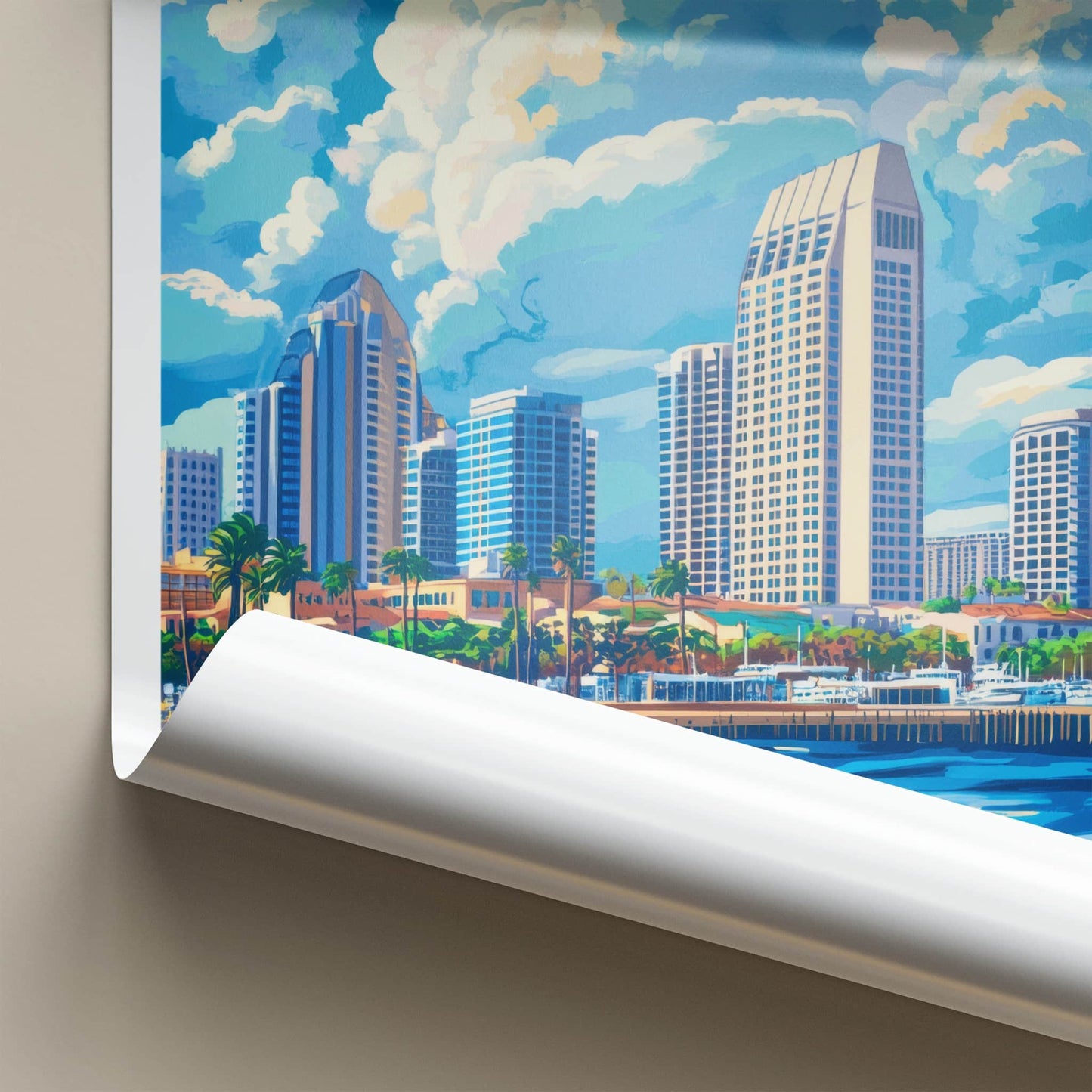 San Diego Poster - California Travel Art - Bayfront Cityscape Day Home Decor