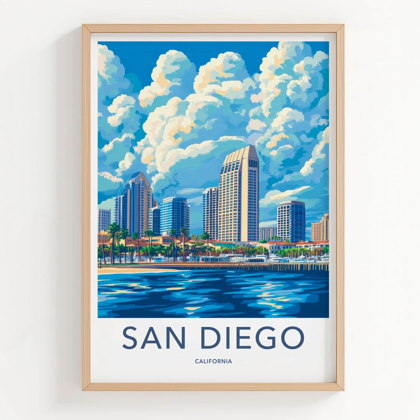 San Diego Poster - California Travel Art - Bayfront Cityscape Day Home Decor