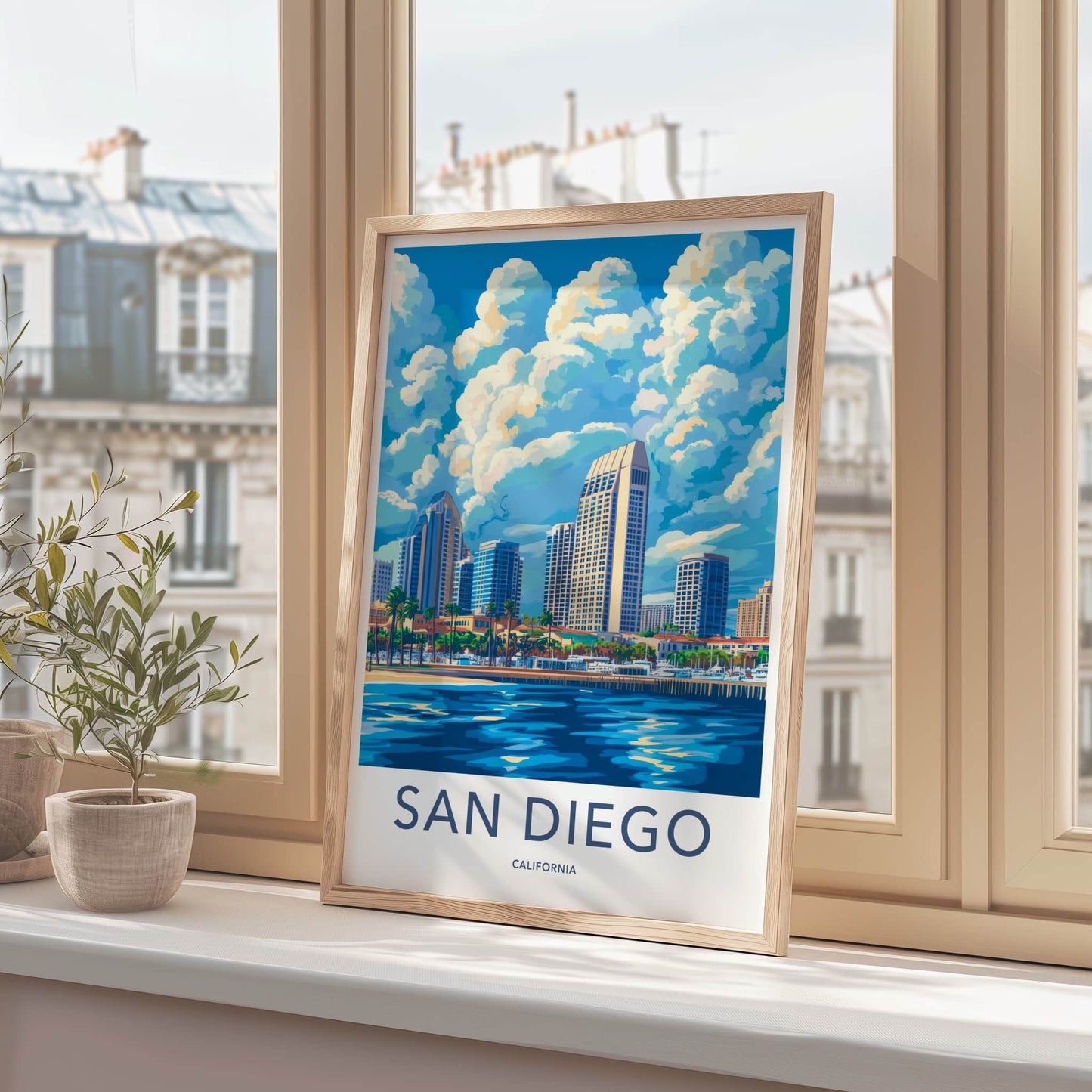 San Diego Poster - California Travel Art - Bayfront Cityscape Day Home Decor