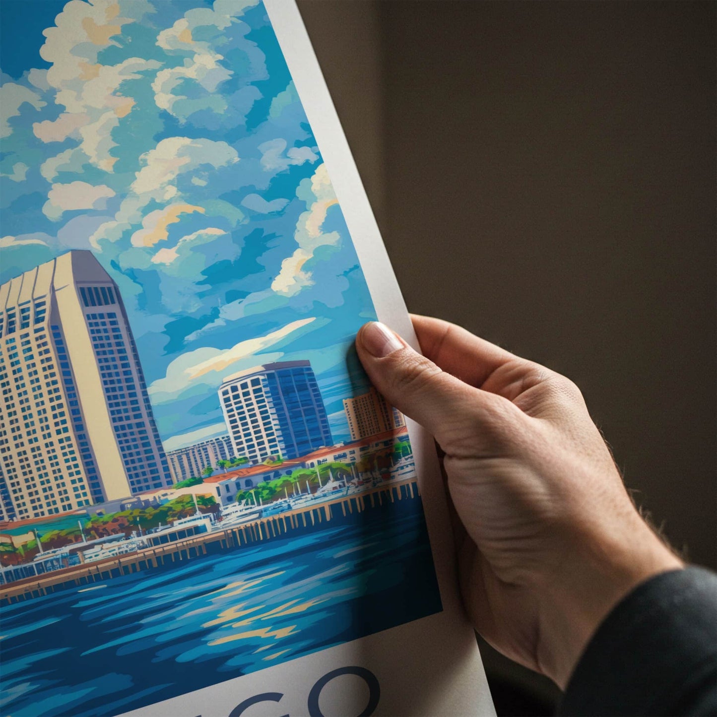 San Diego Poster - California Travel Art - Bayfront Cityscape Day Home Decor
