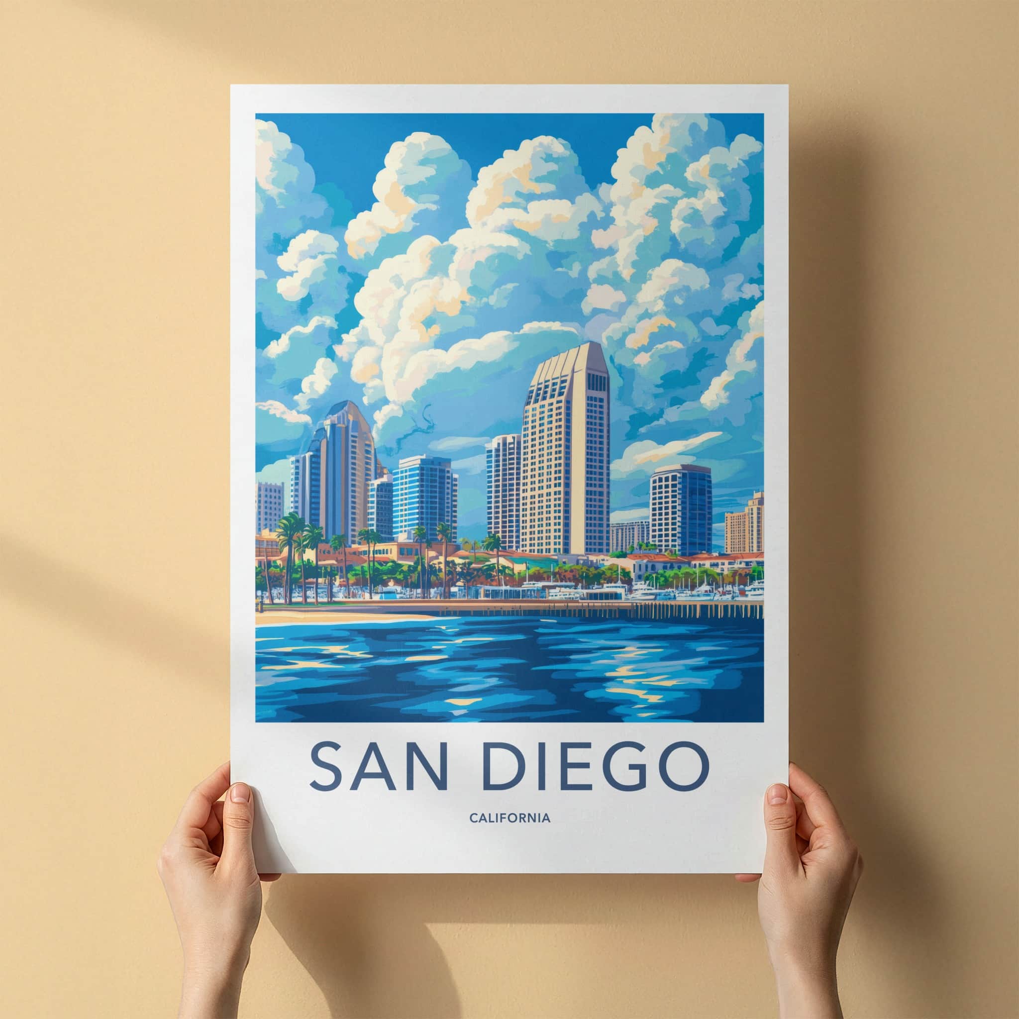 San Diego Poster - California Travel Art - Bayfront Cityscape Day Home Decor