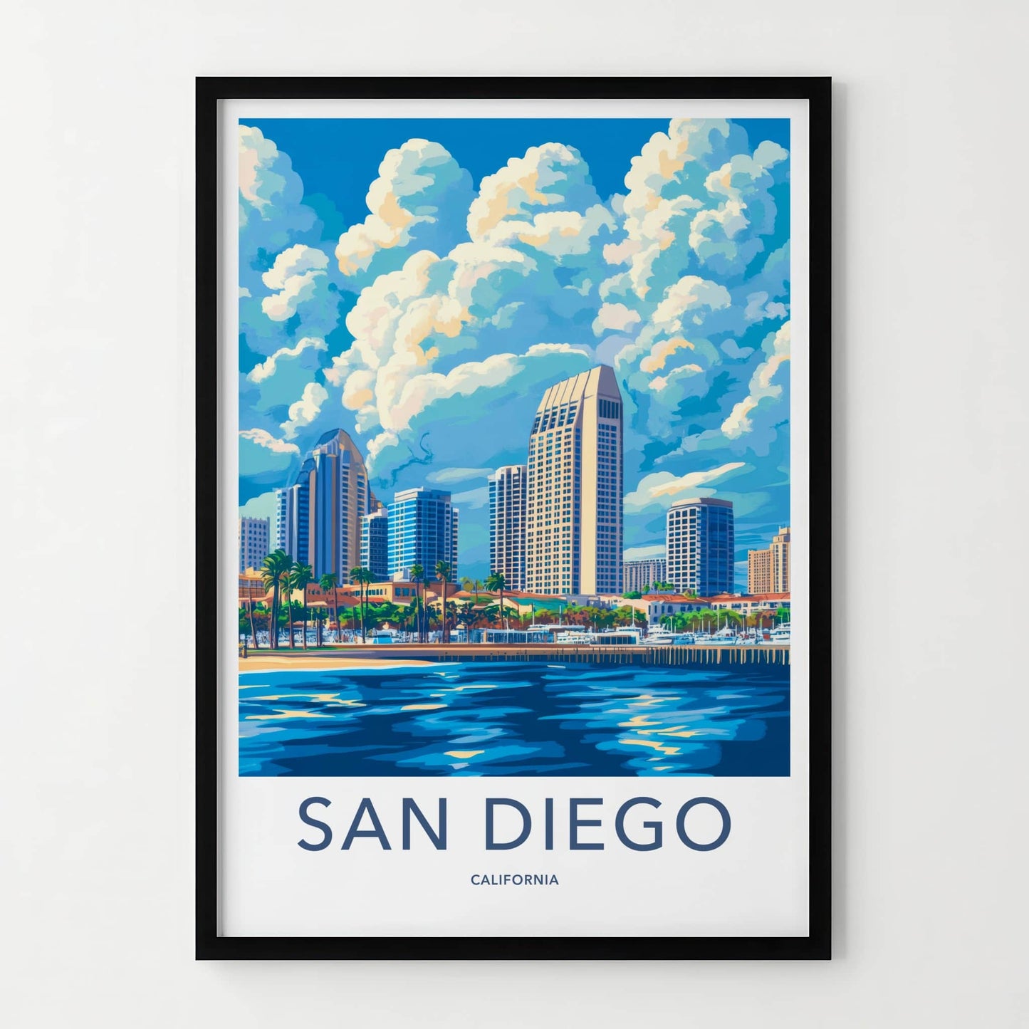 San Diego Poster - California Travel Art - Bayfront Cityscape Day Home Decor
