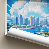 San Diego Poster - California Travel Art - Skyline Marina Clouds Home Decor