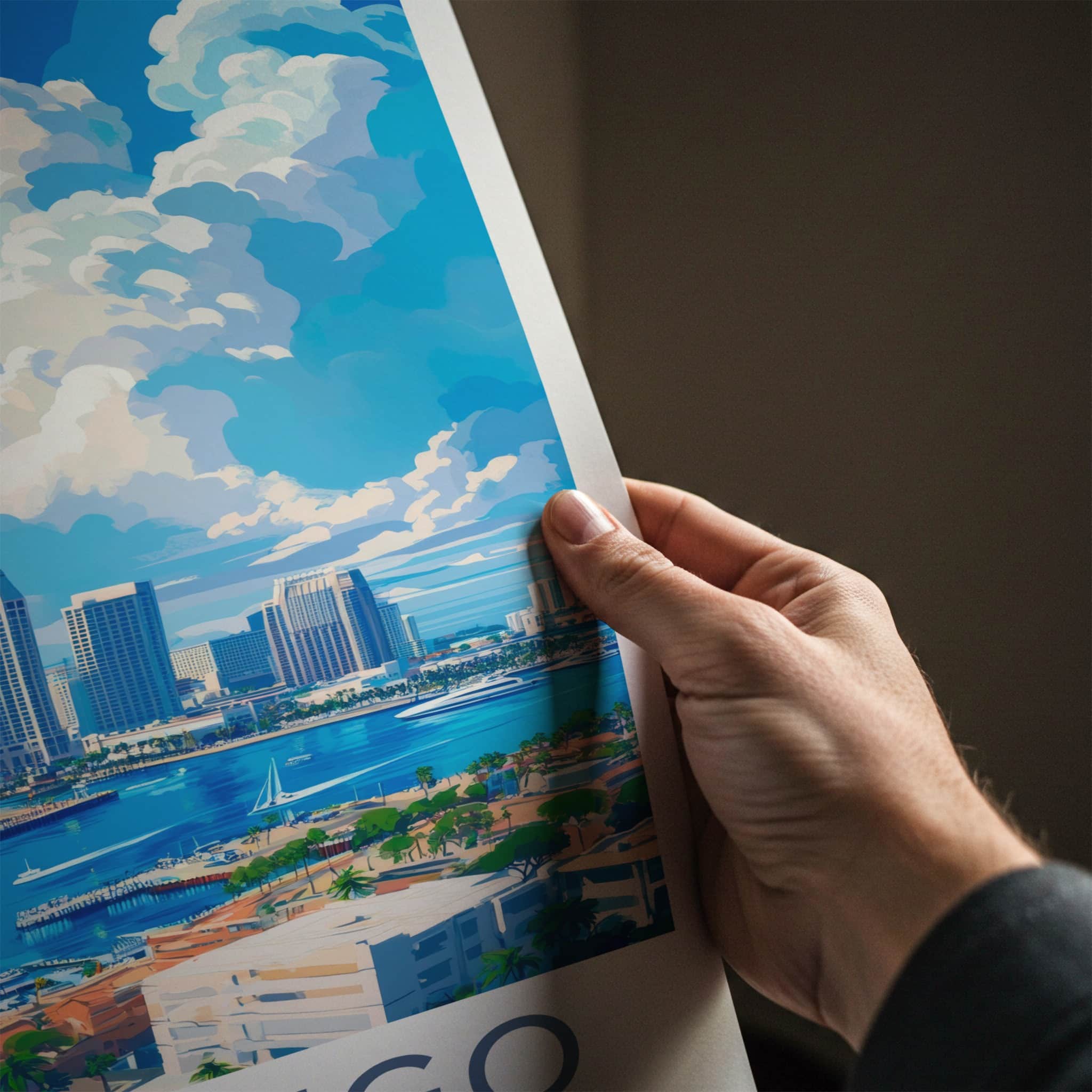 San Diego Poster - California Travel Art - Skyline Marina Clouds Home Decor