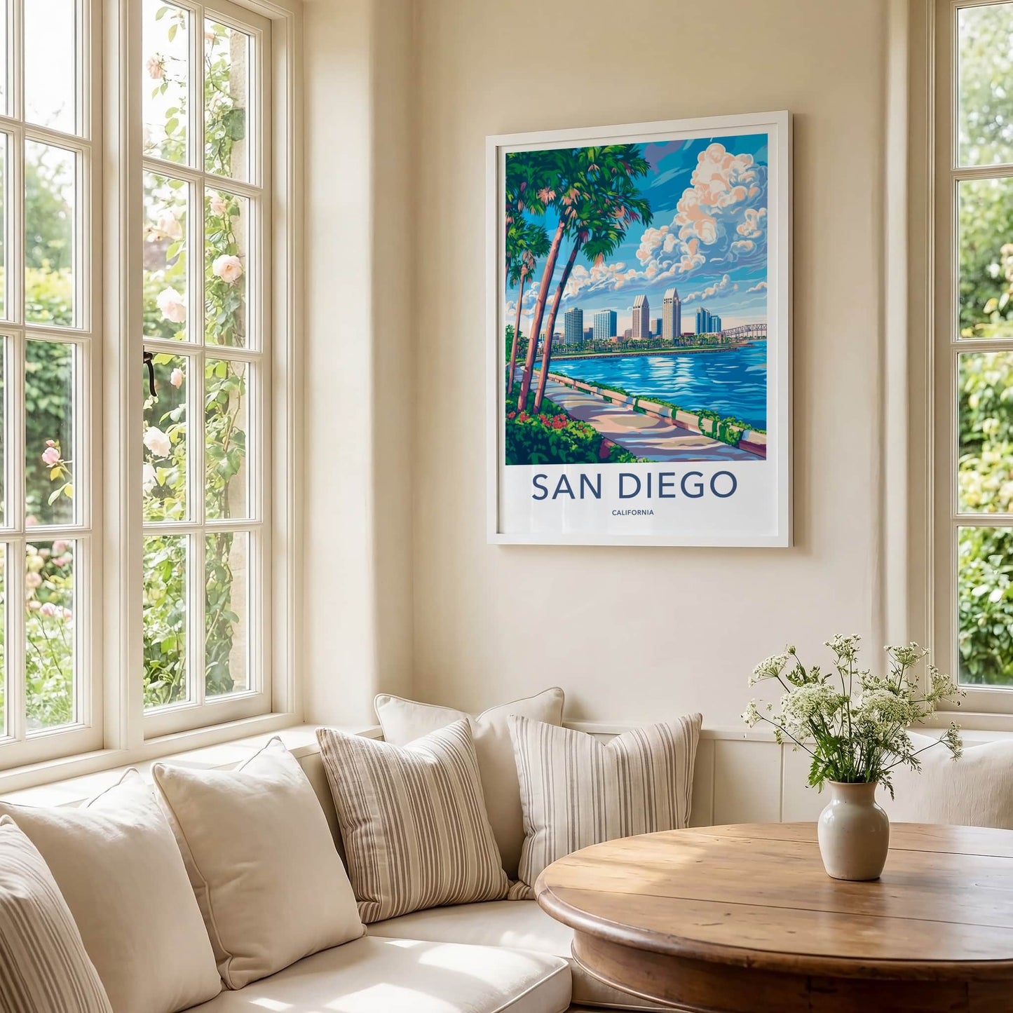 San Diego Poster - California Wall Art - Palm Lined Bay Home Decor