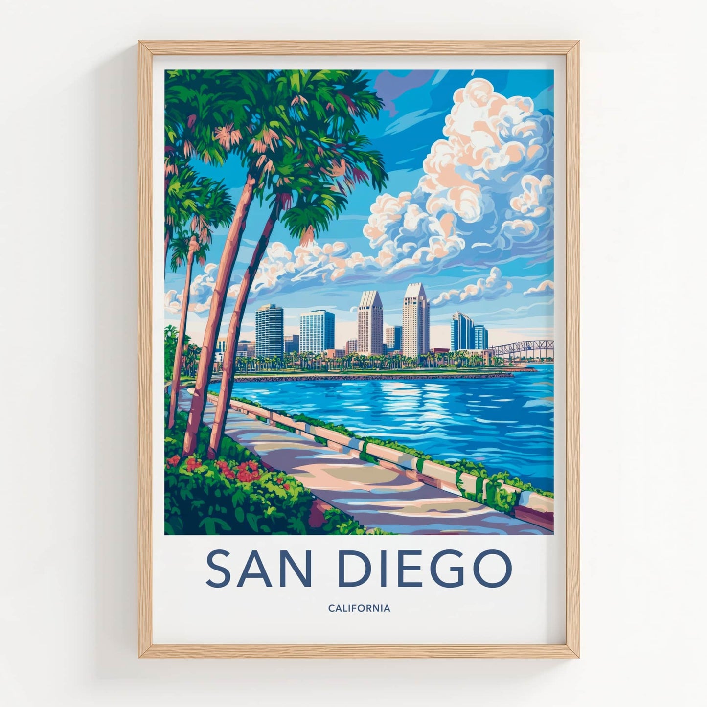 San Diego Poster - California Wall Art - Palm Lined Bay Home Decor