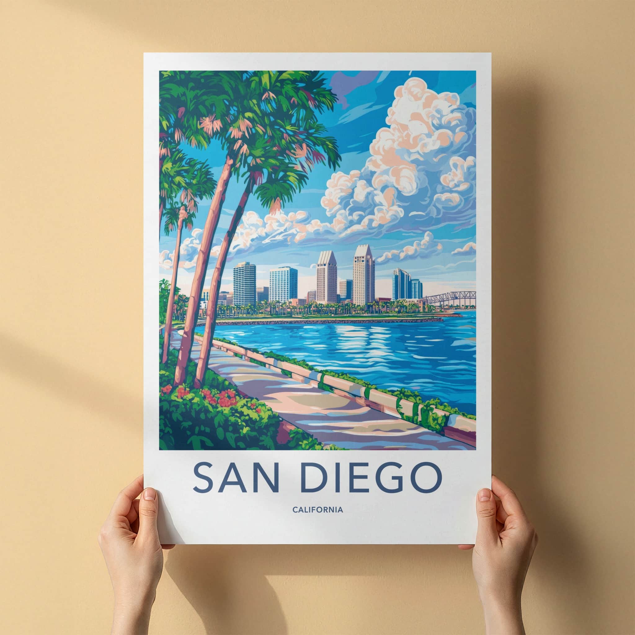 San Diego Poster - California Wall Art - Palm Lined Bay Home Decor