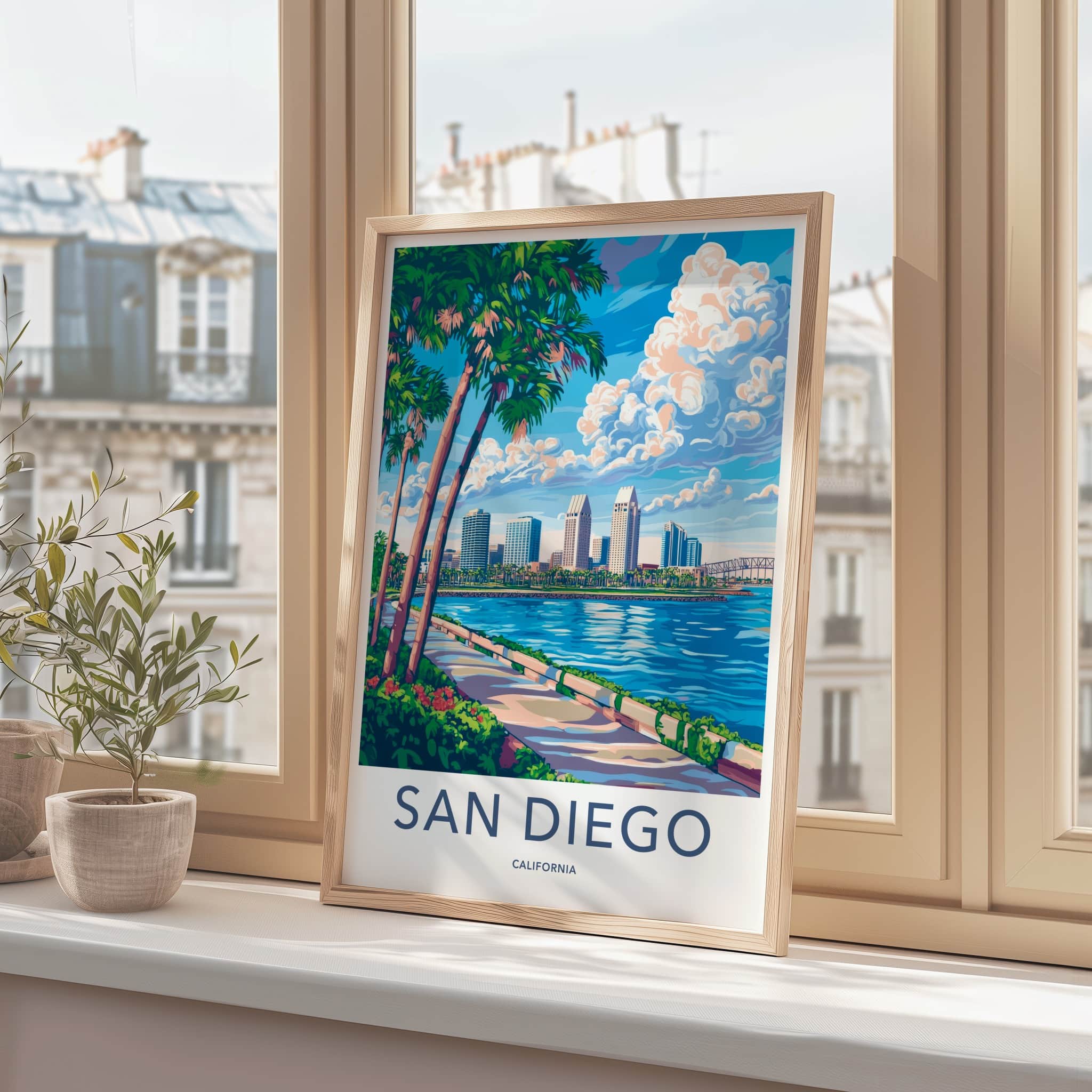 San Diego Poster - California Wall Art - Palm Lined Bay Home Decor