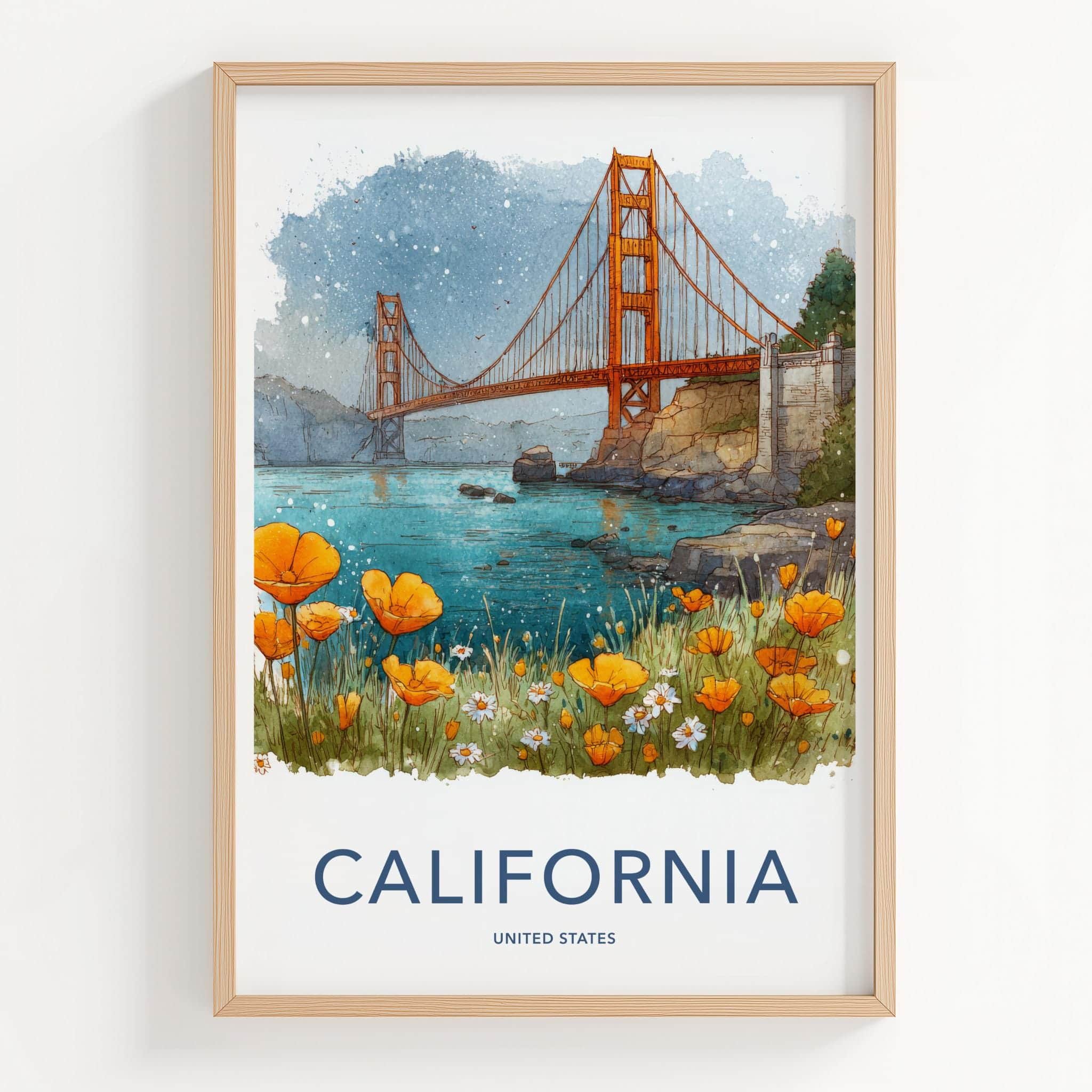 San Francisco Poster - California Travel Art - Golden Gate Poppies Home Decor