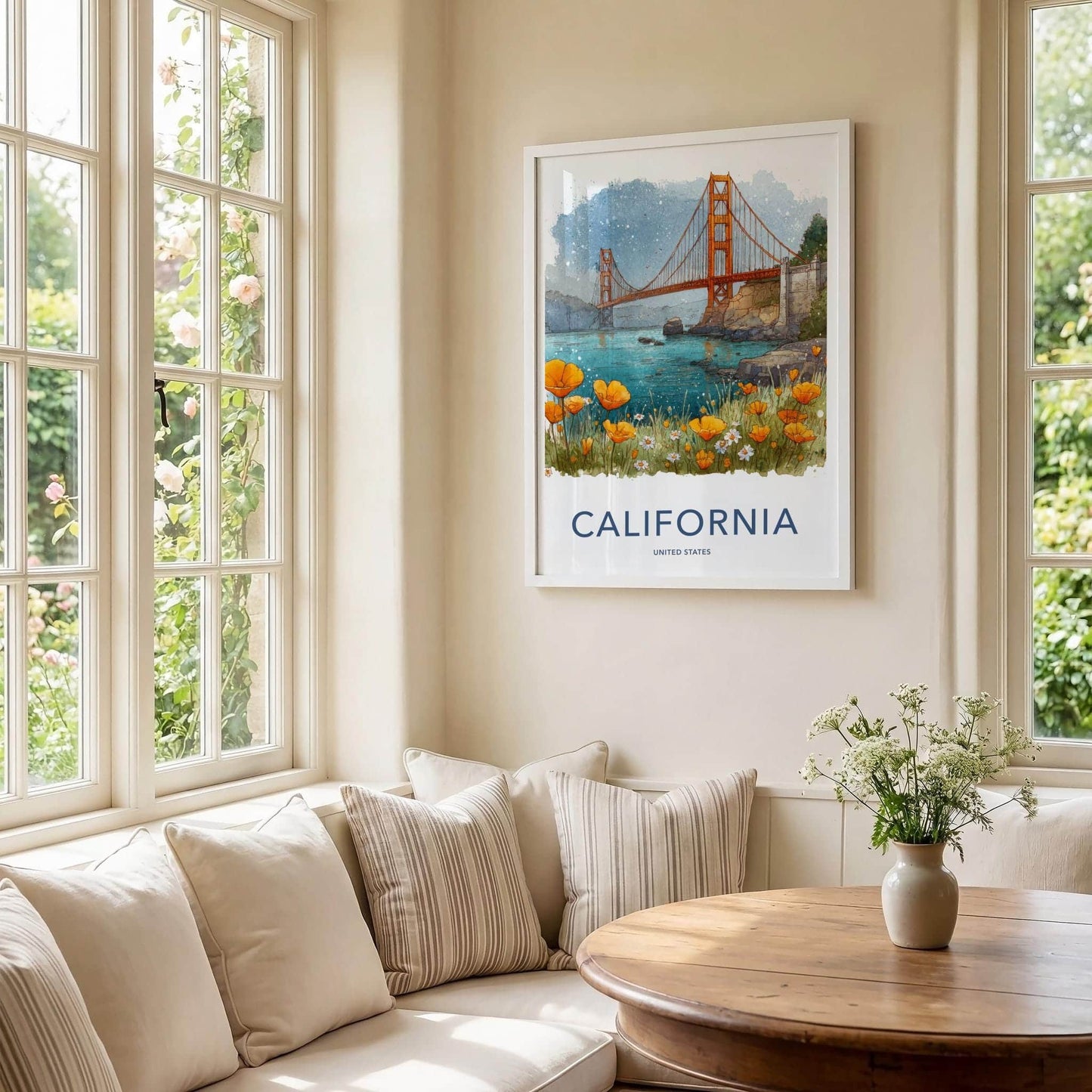 San Francisco Poster - California Travel Art - Golden Gate Poppies Home Decor